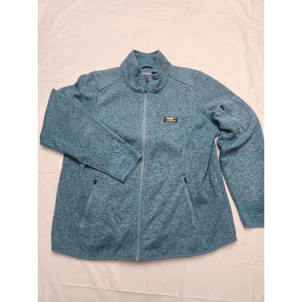L.L.Bean Jacket Womens 1X Blue Sweater Fleece Full Zip Stand Collar Pockets